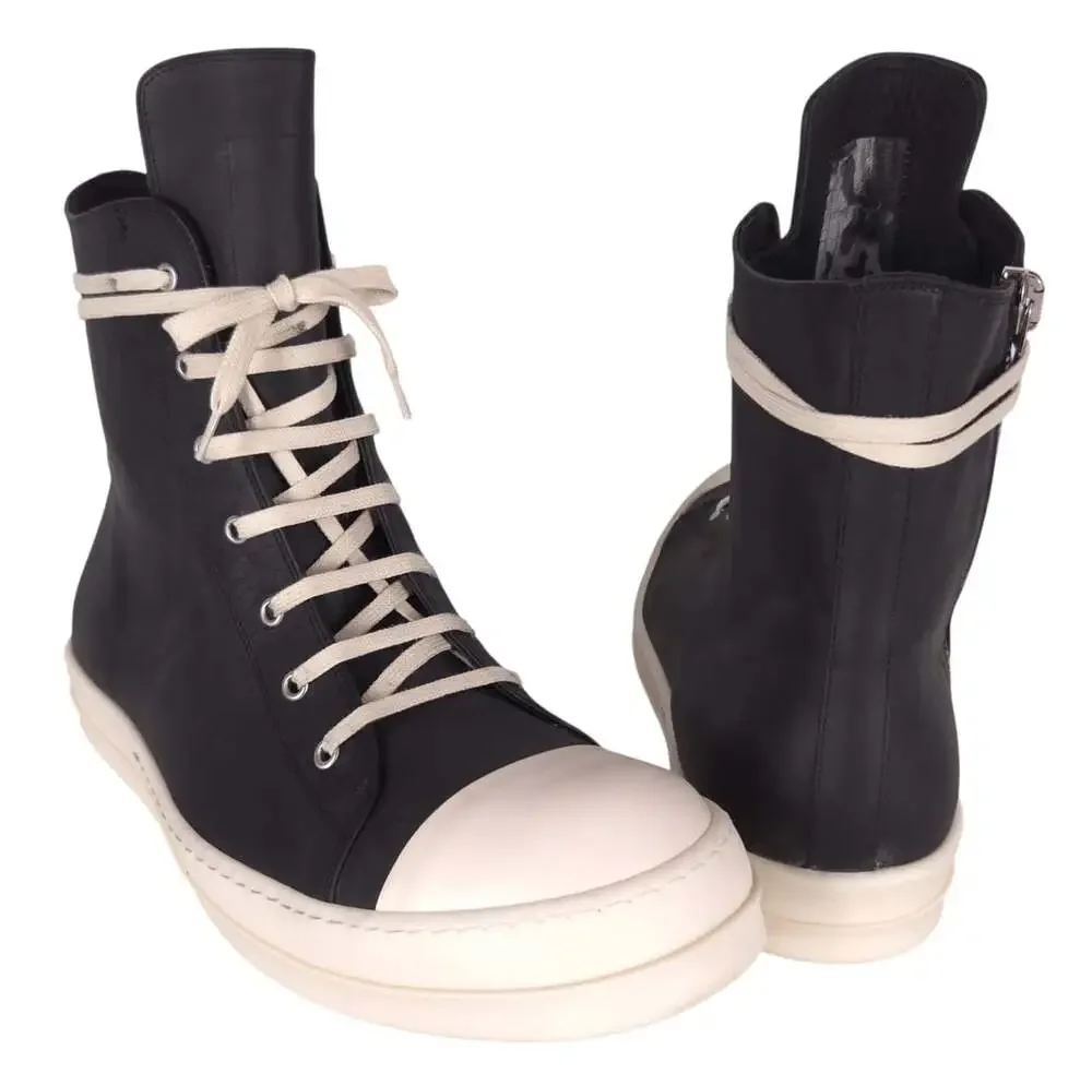 Rick Owens Washed Calf Sneakers US 15 EU 48 Mens Black Milk High Top $1415